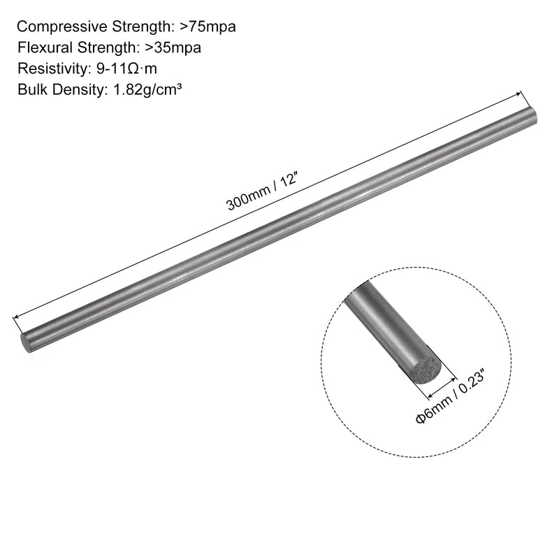 [Australia - AusPower] - PATIKIL Graphite Rod Graphite Stirring Rod Cylinder Stick Carbon Rod 300x6mm Black for Electrode, Melting Casting, Crucibles, Pack of 2 