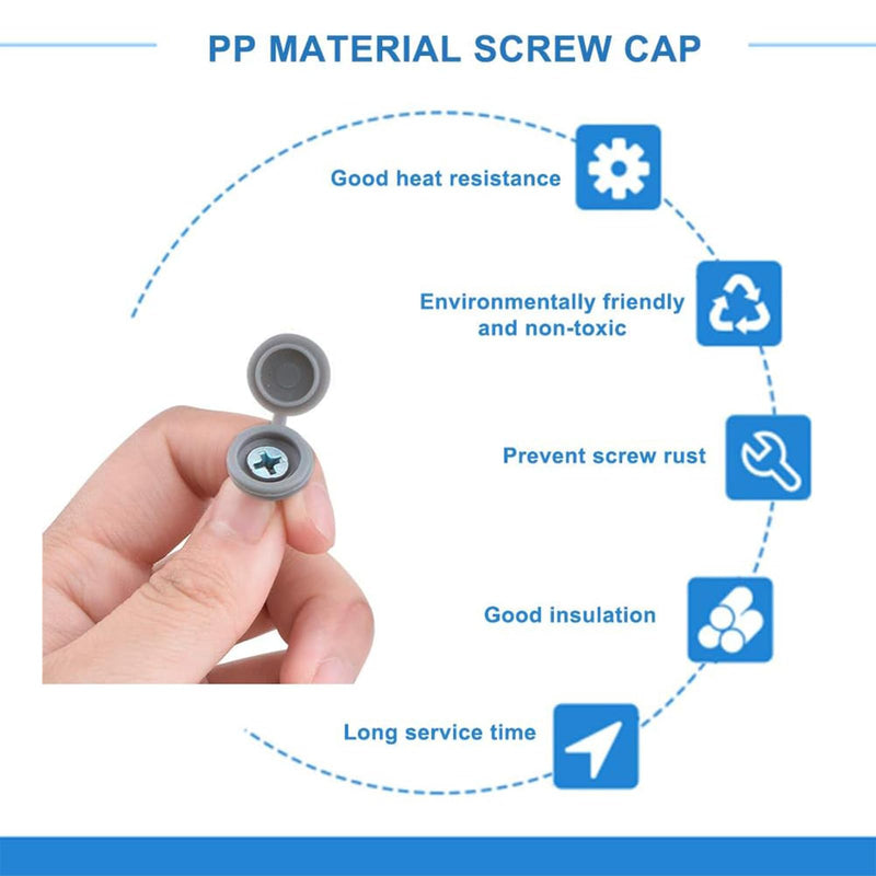 [Australia - AusPower] - Screw Covers, 100pcs Gray Plastic Screw Cap Hinged Fold Over Caps Rubber Dust Washer Flip Tops with Storage Box (Gray) Grey M5 
