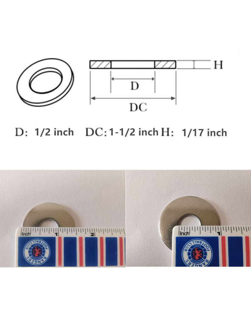 [Australia - AusPower] - [20 Pack] 1/2" x 1-1/2" OD Stainless Steel Fender Washer - Choose Size Metal Flat Washers for Bolts (304 Stainless Steel) 1-1/2"OD 
