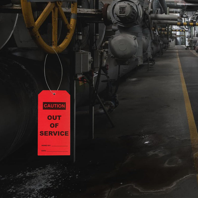 100 pcs Out of Service Tags with Pre-Attach Wire,Red PVC Plastic Maintenance Required Tags(100) 100