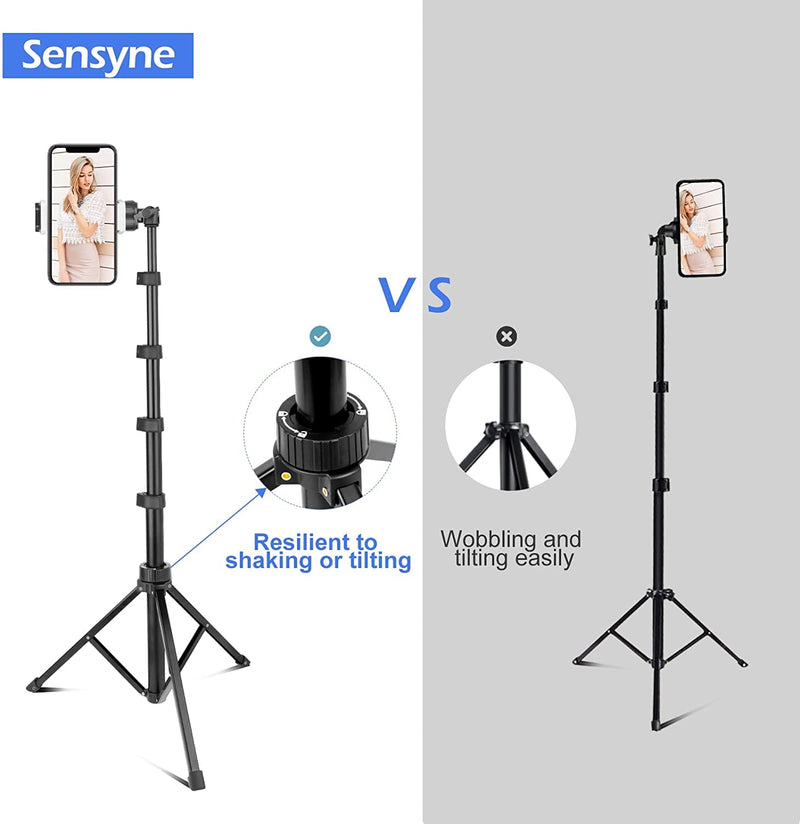 [Australia - AusPower] - SENSYNE 62" Phone Tripod & Selfie Stick, Extendable Cell Phone Tripod Stand with Wireless Remote and Phone Holder, Compatible with iPhone Android Phone, Camera 62in Black 