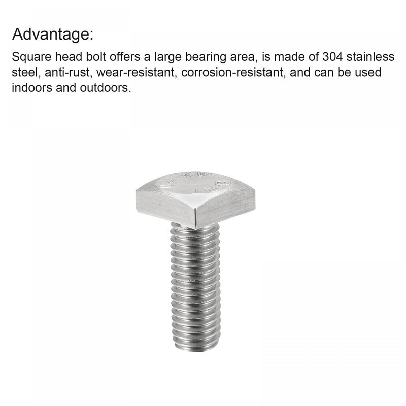 [Australia - AusPower] - uxcell Square Head Bolt, 10pcs M6x16mm Fully Thread 304 Stainless Steel Grade C Square Machine Screws 