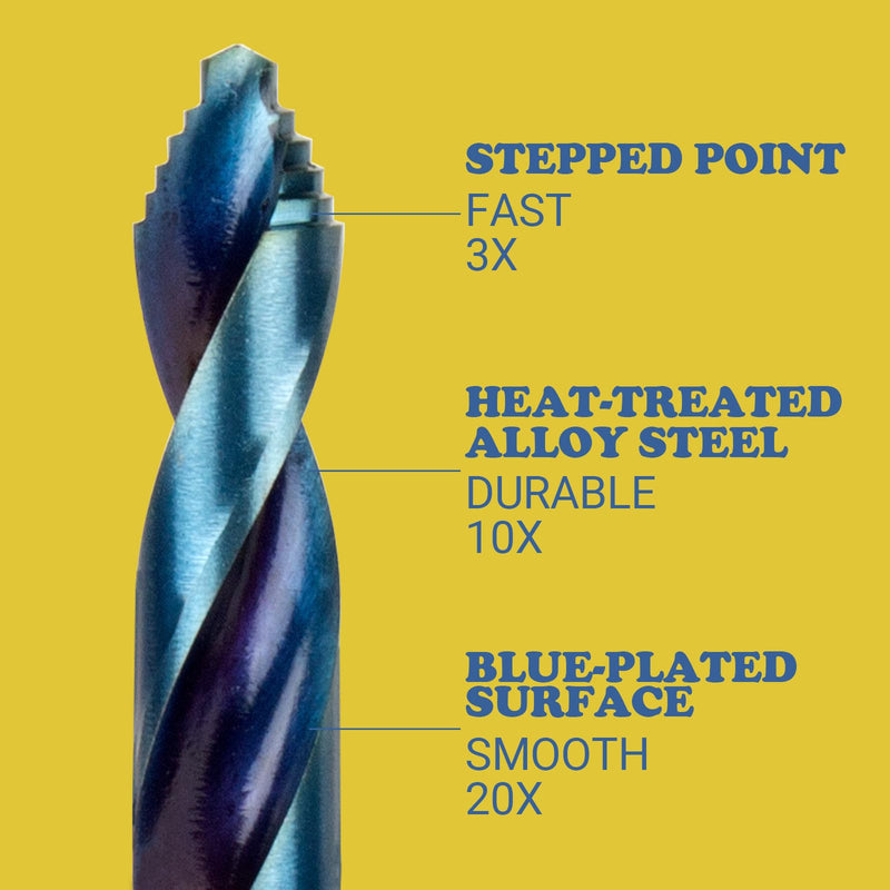 19 Piece Cobalt Stepped Point Drill Bit Set, CLEVEROOL HSS Turbo lmpact Step Drill Bit with Blue Oxide Finish for Stainless Steel Acrylic Iron Wood 19 Pieces