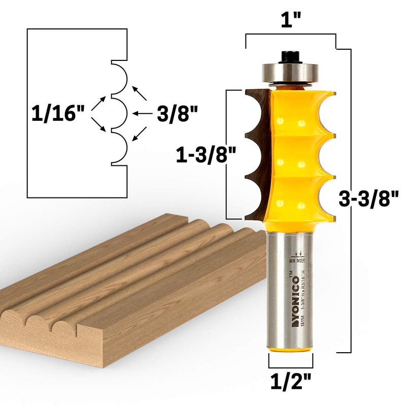 YONICO Furniture Molding and Trim Router Bits Set 2 Bit Triple Bead & Flute 1/2-Inch Shank 16260 2 Bit 3/8" Triple Bead & Flute - 1/2" Shank