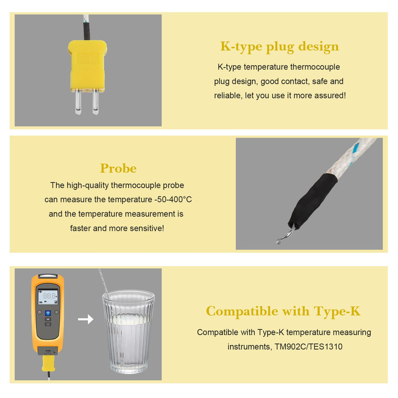 30 Pieces 3 Meters K Type Mini-Connector Thermocouple Temperature Probe Sensor K Type Thermocouple Wire Temperature Sensing Line Measure Range -50 to 400 Celsius, Compatible with TM902C/ TES1310 30