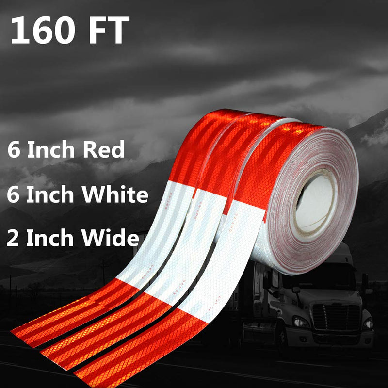 WAENLIR 2 inch x 160Feet Dot Reflective Tape Outdoor Waterproof High Visibility Safety Tape, Red and White Adhesive Conspicuity Tape for Trailer, Cars, Trucks, Cinta reflectiva para camiones 2 inch X 160FT