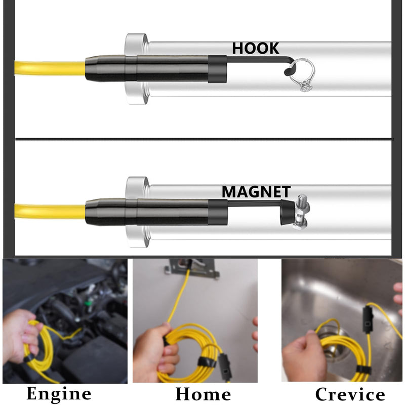 JSE Endoscope Camera with Light, 16.4FT Waterproof Borescope 1920P HD, Semi-Rigid Cable, 8 Adjustable High Brightness LED Lights Inspection Snake Camera for iPhone, Android, iPad Yellow