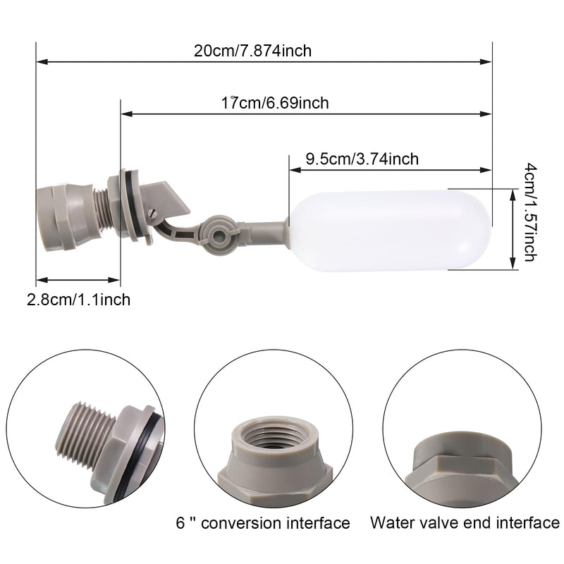 [Australia - AusPower] - 8 Pieces 1/2 Inch Float Ball Valve Plastic Mini Float Valve With Adjustable Arm for Automatic Water Level Control of Tank 8 