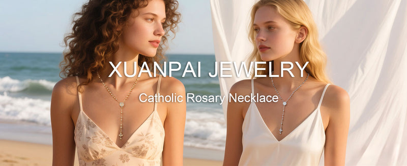 XUANPAI Virgin Mary Necklace,14k Gold Plated Rosary Bead Cross Necklaces