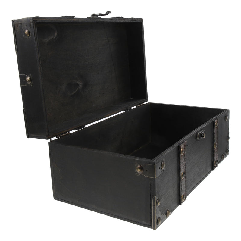 HOMSFOU Wooden Treasure Chest Box Vintage Pirate Jewelry Box with Lid Multi-Functional Storage for Necklaces Bracelets Coins Photos Keepsakes 10.23 X 5.90 X 4.52 in