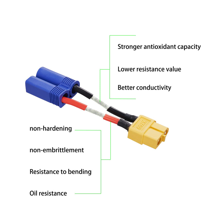 [Australia - AusPower] - EC5 Male to XT60 Female Connector Adapter, 4pcs XT60-EC5 Extension Cable,RC Battery Adapter with 5cm 14AWG Silicone Wire for LiPo Battery Micro FPV Drone XT60 female-EC5 male 
