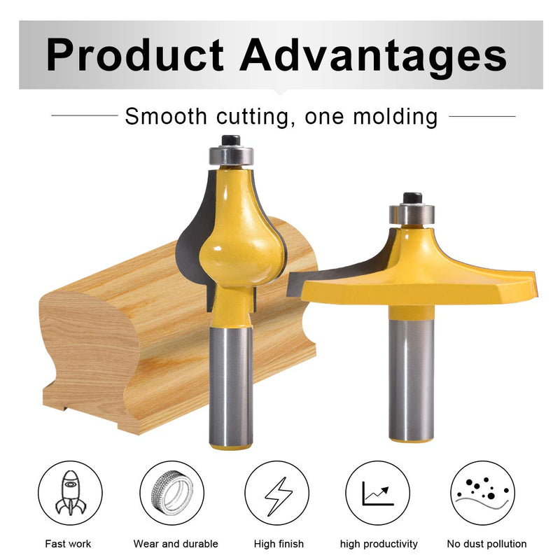 Handrail Router Bit Set 2 Pcs Standard Flute Molding Cutters with 1/2 Inch Shank for Woodworking by HOHXEN