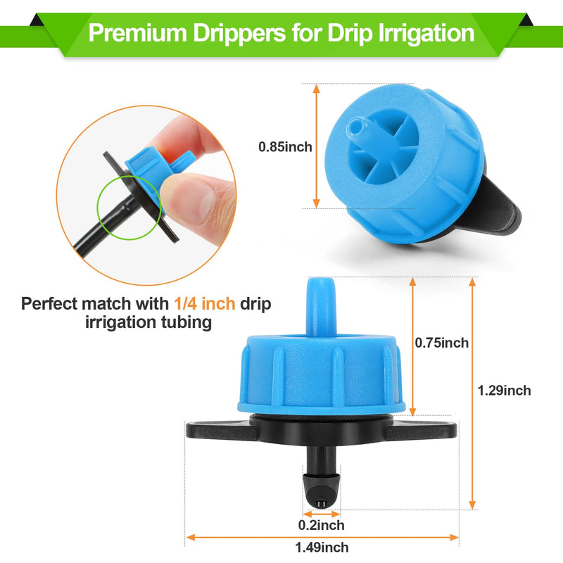 [Australia - AusPower] - 50 Pack 1/2 Gallon Per Hour Pressure Compensating Drip Irrigation Drippers, Orange Drip Sprinkler Emitters for 1/4 Inch Drip Irrigation Tubing for Garden Watering System Blue 1/2 GPH Drippers-50 Pcs 