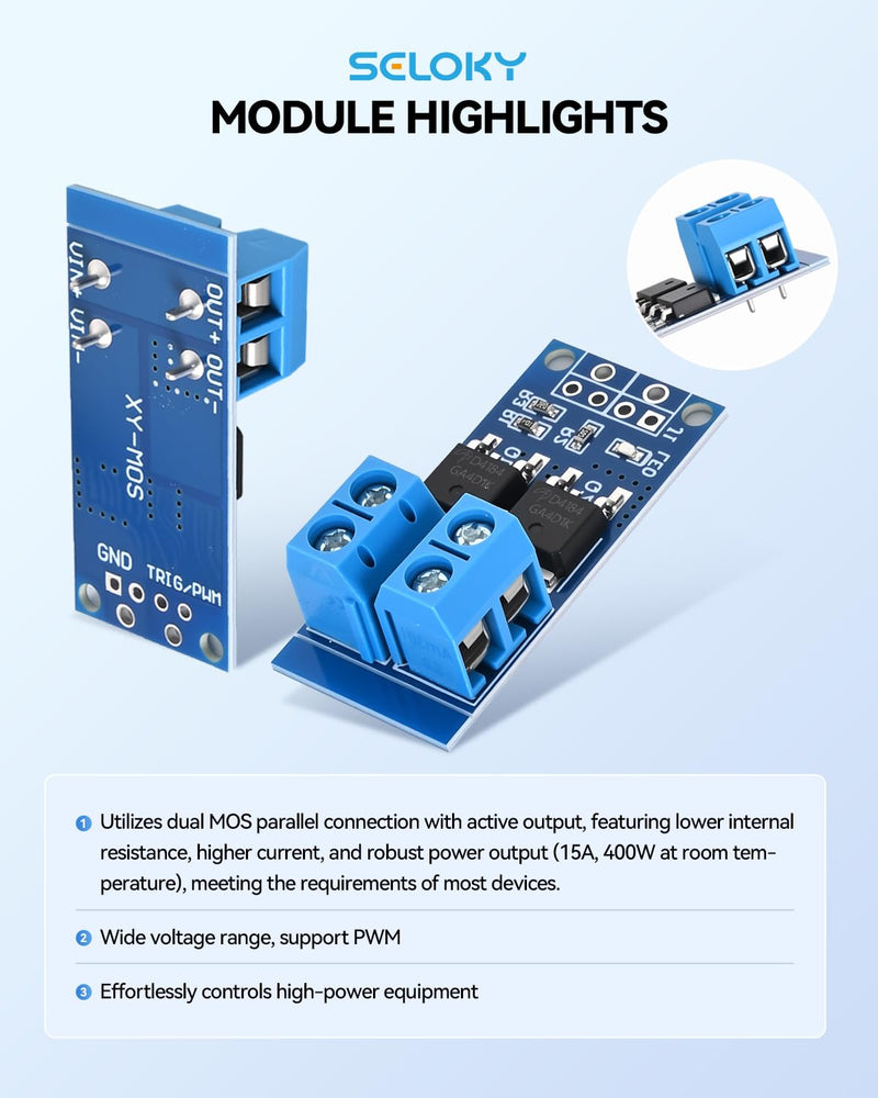 [Australia - AusPower] - 6PCS Dual High-Power MOSFET Trigger Switch Drive Module 0-20KHz PWM Adjustment Electronic Switch Control Board Motor Speed Controller Lamp Brightness Control, DC 5V-36V 400W, 15A (Max 30A) 6PCS 