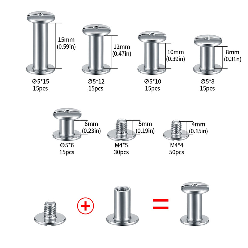 [Australia - AusPower] - 160 Pcs Chicago Screws and Extention Posts, Chicago Scrapbook Extension Posts and Screws, M4 M5 Photo Albums Book Phillips Binding Screws and Posts for Leather Saddles Purses Belt Scrapbook 