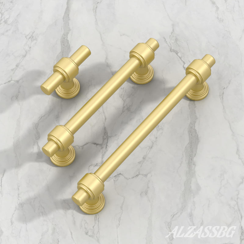 Alzassbg Brushed Gold Straight Bar Cabinet Knobs 10 Pack, AL6505MGP | Single Hole Knob, 2 Inch Length, Solid Metal Build, for Cabinets and Drawers Knob - 1.9"