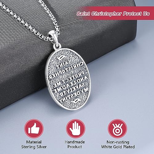 Religious Amulet Necklace 925 Sterling Silver St.Christopher/St.Michael Pendant Necklace Patron Saint Archangel Michael Catholic Jewellery for Men Women C-Silver-St Christopher