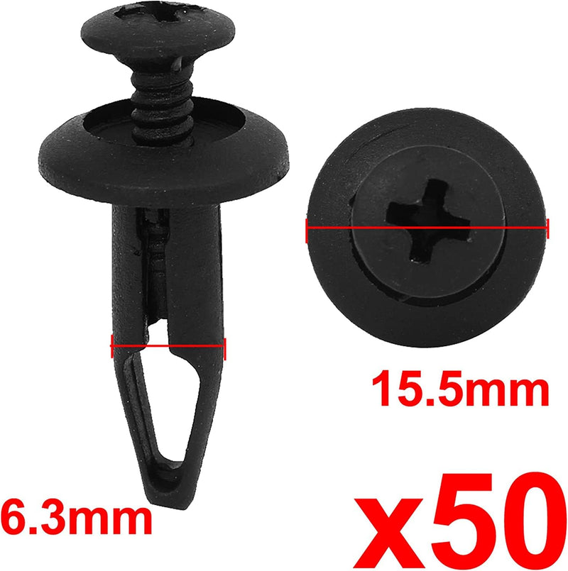 [Australia - AusPower] - 50pcs Push-type Clamp Plastic Fixed Clip Fasteners Black Plastic Expanding Rivets 6.3mm Dia Hole Clips 