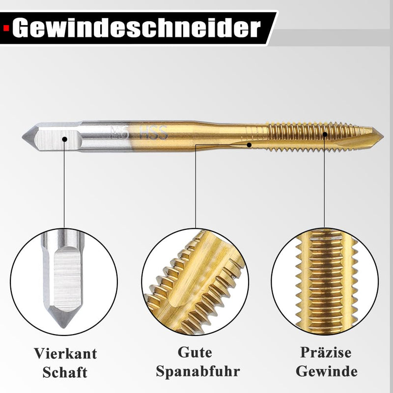 [Australia - AusPower] - Treki 5 Piece Professional Tap Bit Set M3 M4 M5 M6 M8 HSS Titanium Tap Bit Set, Metric Thread Cutting Tap Finishing Tap Machine Tap Bit for Cutting Thread 