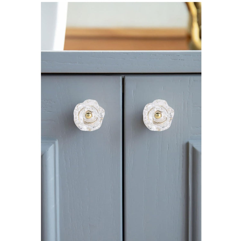 Perilla Home Set of 6 Crystal Knobs for Cabinet & Drawers Decorative Flower Knobs for Home Kitchen Cabinet Hardware Cupboard Glass Door Dresser Wardrobe and Drawer Pulls (Daisy White) Daisy White Round