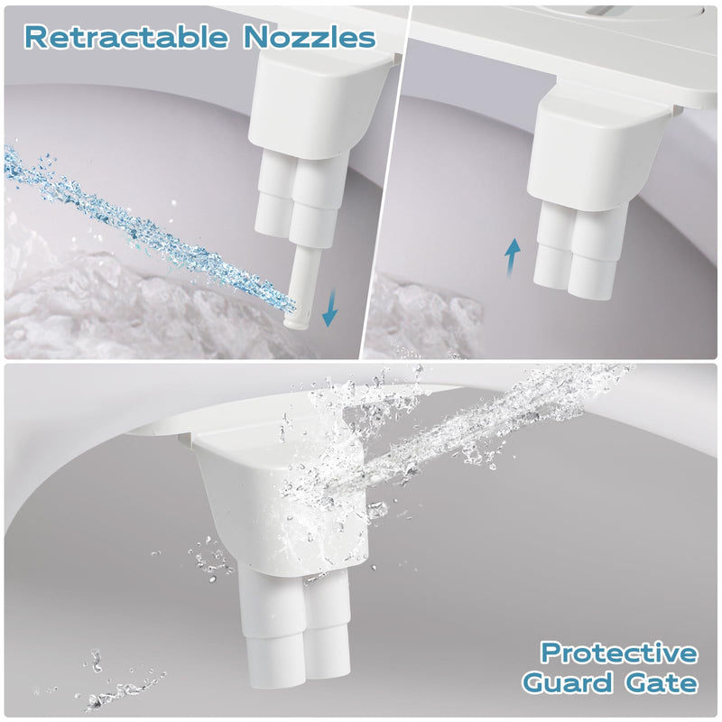 Warm Water bidet, Dual Nozzle Non-Electric Hot and Cold Bidet Attachment for Toilet, Adjustable Pressure with Rear and Feminine Wash Bidet Toilet Seat Attachment (White Warm Bidet) White Warm Bidet
