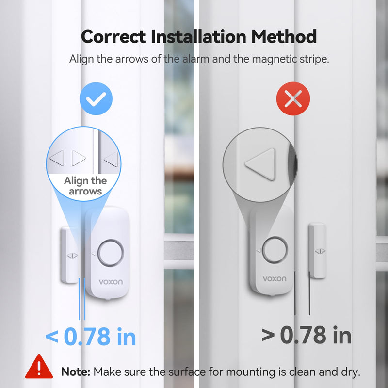 [Australia - AusPower] - Door Window Alarm for Kids Safety VOXON Wireless Door Alarm for Home Security Personal Security Window Alarms Sensor Burglar Door Alarm for Home, Cars, Sheds, Caravans DIY Kit Pack of 4 4PCS 