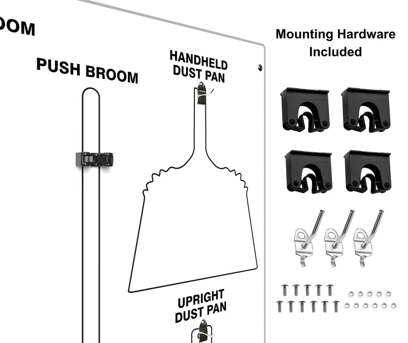 Clean & Sweep 5S Shadow Board/Wall Mount Broom Holder, 68" x 30" Board, 5S Cleaning Station - with Broom and Dustpan Set Included, Made in The USA by AccuformNMC, White/White, PSB716WTWT