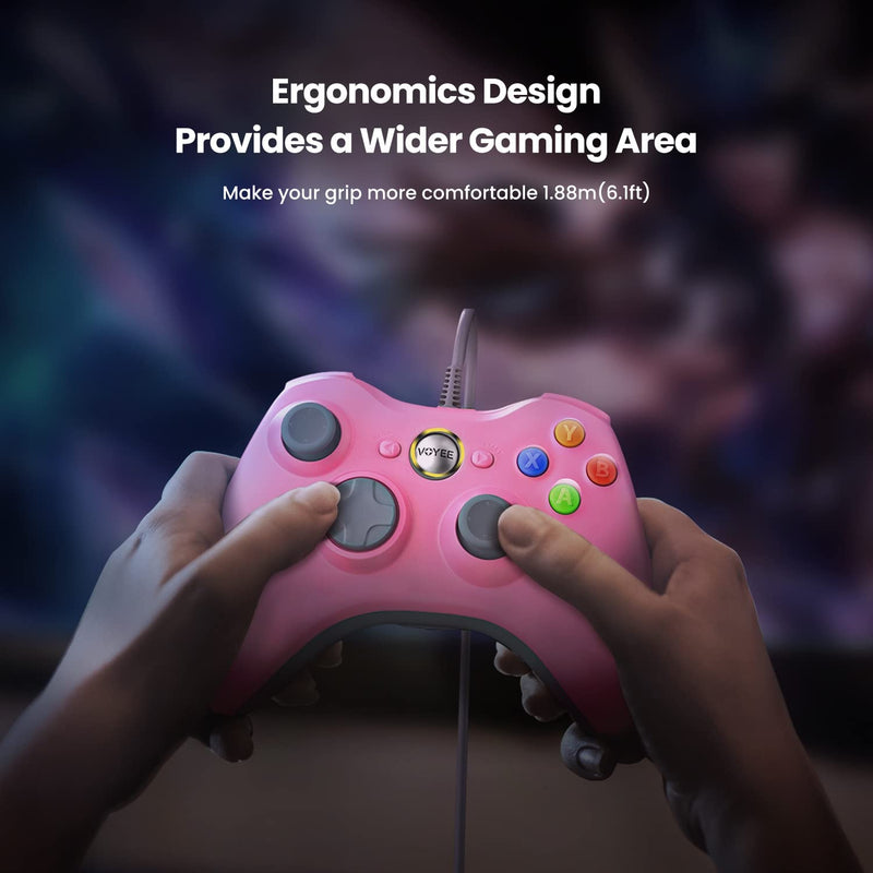 [Australia - AusPower] - VOYEE PC Controller, Wired Controller Compatible with Microsoft Xbox 360 & Slim/PC Windows 10/8/7, with Upgraded Joystick, Double Shock | Enhanced (Pink) Pink 
