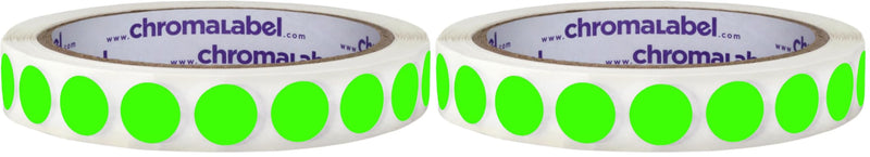 ChromaLabel 0.50 Inch Round Label Removable Color Code Dot Stickers, 1000 Labels per Roll, Fluorescent Green (Pack of 2) 1/2" (Pack of 2)