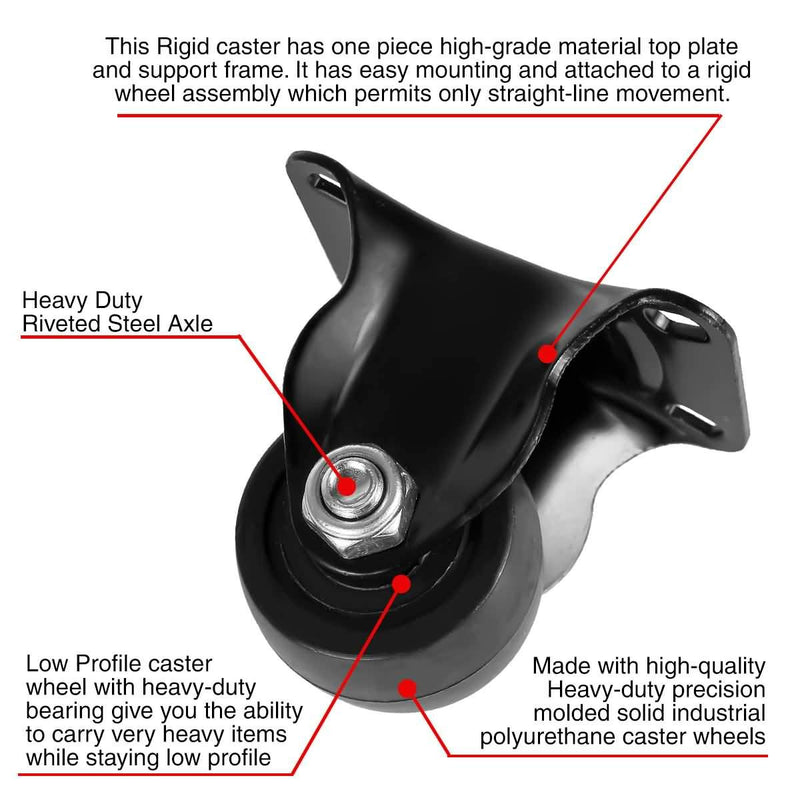[Australia - AusPower] - FactorDuty 1.5 inch Heavy Duty Polyurethane Caster Wheels Rigid Fixed Non Swivel Industrial Grade Solid Low Profile Smooth and Silent 800LB Capacity Pack of 4 1.5" Rigid 