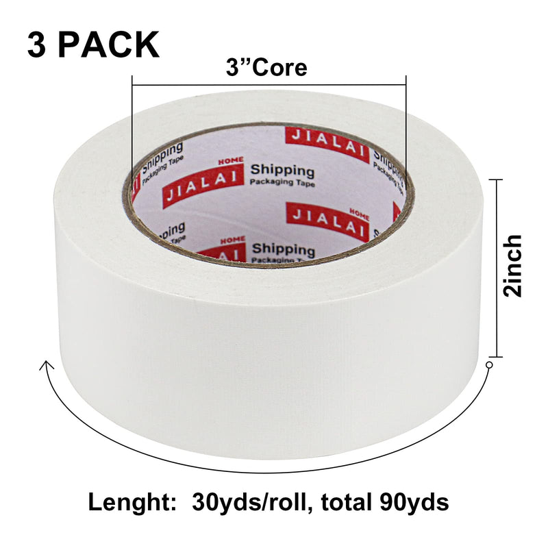 JIALAI HOME Duct Tape Heavy Duty - White Tape Duct 2 Inches x 30 Yards 3 Pack, 8.27 mil, Strong, Flexible, No Residue, All-Weather and Tear by Hand - for Repairs, Industrial, Professional Use