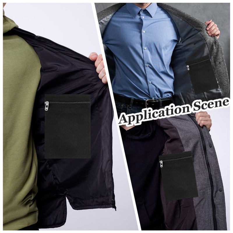 Craspire 2-Piece Sewn-in Side Pocket with Zipper and Thread, Black Coats, Inner Pockets, Hidden Pockets, Travel Security Anti-Theft Bags, Mastectomy Recovery Windbreakers