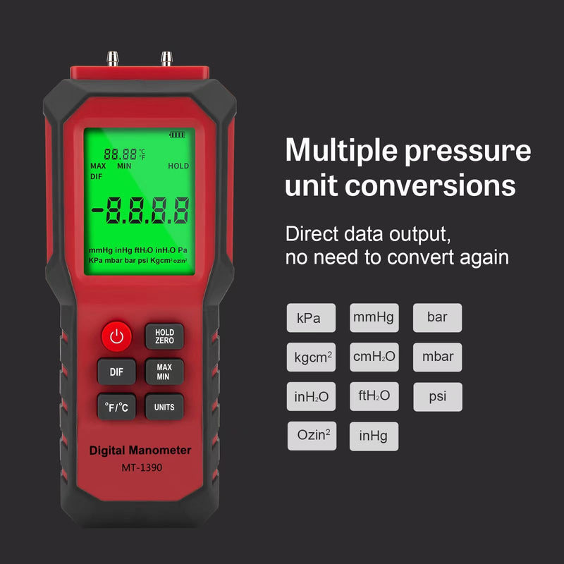 [Australia - AusPower] - Digital Manometer Air Pressure Meter, YZT Meter Differential Pressure Gauge, HVAC Gas Pressure Meter Dual-Port Manometer Gas Pressure Tester (9v Battery Included)… 