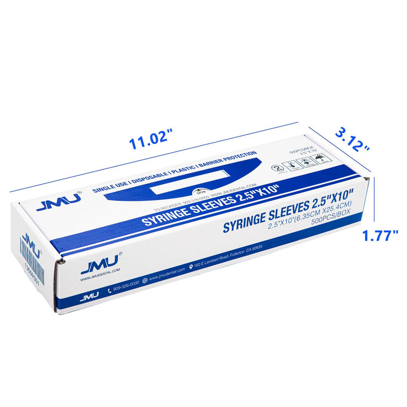 [Australia - AusPower] - JMU Dental Air Water Syringe Sleeves with Precut Opening, Disposable Clear Plastic Protective Barrier, 2.5" x 10", Box of 500 Pieces 