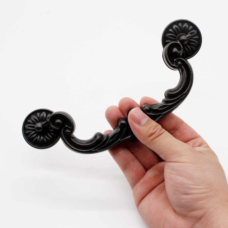 Biaungdo 8 Pcs 151mm/6 Hole Center Pull Handles, Zinc Alloy Rustic Vintage Style Drop-Down Bail Swing Dresser Pull Handle Antique Drawer Handles for Kitchen, Cabinet (7.3" Total Length)
