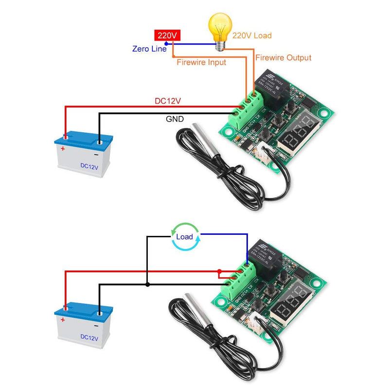 Greluma W1209 LED Digital Thermostat Controller Temperature Temp Control Switch Module Board 12 V DC -50 ~ 110 °C with Waterproof Sensor Probe (Red LED + Acrylic Housing) Pack of 2 Temperature Control Module 1-2