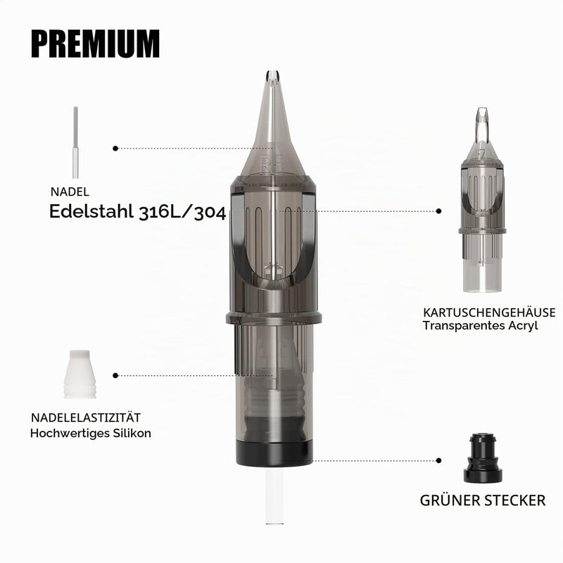 TATELF 1203RL Tattoo Cartridge Needles Round Liner Membrane Pack of 20 | For fine lines & detailed contours. Precise drawing, compatible with common tattoo machines and rotary pens.