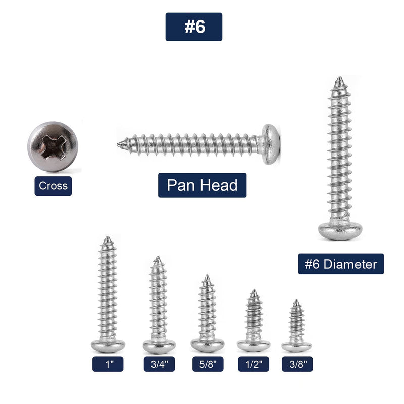 [Australia - AusPower] - #6 x 1/2" Wood Screw 100Pcs 18-8 (304) Stainless Steel Pan Head Fast Self Tapping Drywall Screws by SG TZH #6 x 1/2" 