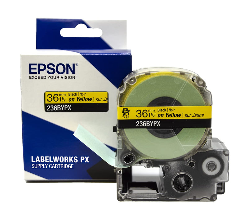 Epson LABELWORKS 236BYPX PET (Polyester) Tape Cartridge - Black on Yellow Label Maker Tape - 1.5" (36MM) Wide, 30' 36mm
