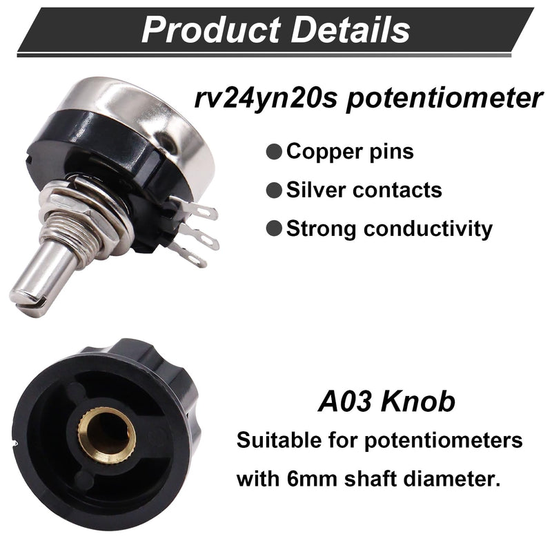 [Australia - AusPower] - TWTADE / 2pcs rv24yn20s b103 10k ohm Single Turn Rotary Carbon Linear Variable Potentiometer,Used for Inverter speed regulation. Motor speed control + 2pcs A03 knob + 2pcs dials 