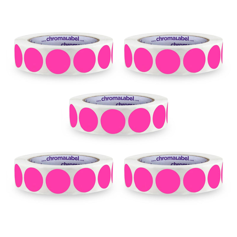 ChromaLabel 3-Inch Fluorescent Pink Round Stickers, 500 Dots per Roll – Removable Labels for Office, Crafts, and Color Coding, Pack of 5