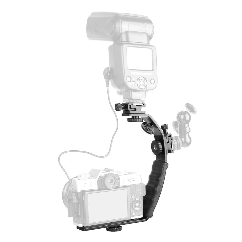 [Australia - AusPower] - ChromLives Camera L Bracket Mount Video Grip L-Bracket with Dual Flash Cold Shoe Mount 1/4'' Tripod Screw, Heavy Duty Padded Hand Grip for DSLR Camera Camcorder (Updated) 