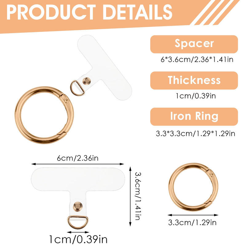 [Australia - AusPower] - 6Pcs Phone Lanyard Patch Pad with 6 Metal Spring Rings, Universal Phone Tether Tab Phone Strap Connector Multifunctional Mobile Phone Lanyard Patch for Most Cell Phones Cases(Gold) Gold 