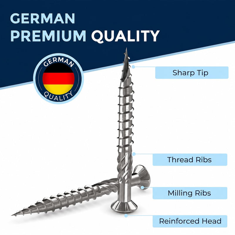 #10-1-5/8" | 200 Piece Deck Screws 5 x 40 mm | Perfect for 16 mm Panels | Hardened C1 Stainless Steel | Torx 25 | Exterior Rust Resistant Wood Screws 40 mm ≈ 1.57 in