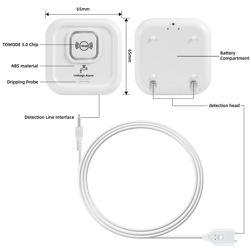 WiFi Water Leak Detectors 100dB Smart Water Sensor Alarm with 3.22 ft Sensor Cable Triple Detection Mode, with App Remote Monitor, Wireless Tank Level Monitor for Basement, Kitchen, Bathroom(1pack) 1pack