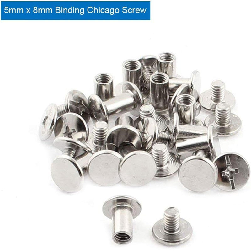 [Australia - AusPower] - 5mm X 8mm Nickel Plated Binding Chicago Screw Posts Barrel Nuts Docking Rivets Silver Tone 72pcs 5* 8mm - 72PCS 