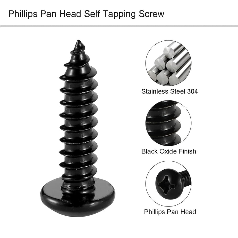 [Australia - AusPower] - #12 x 1" Phillips Pan Head Self Tapping Screw, Pan Head Sheet Metal Screws Wood Screws, Black Oxide Stainless Steel 304 (18-8), 50 Pack #12×1" 