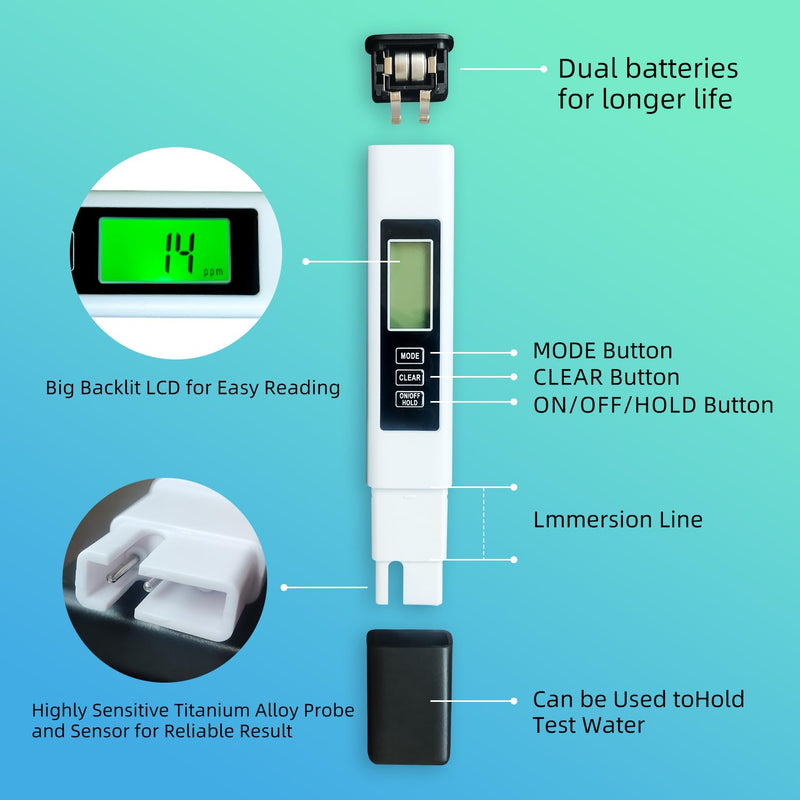 [Australia - AusPower] - Water Quality Tester, Accurate and Reliable, TDS Meter, EC Meter & Temperature Meter 4 in 1, 0-9990ppm, Ideal Water Test Meter for Drinking Water, Aquariums, etc. 