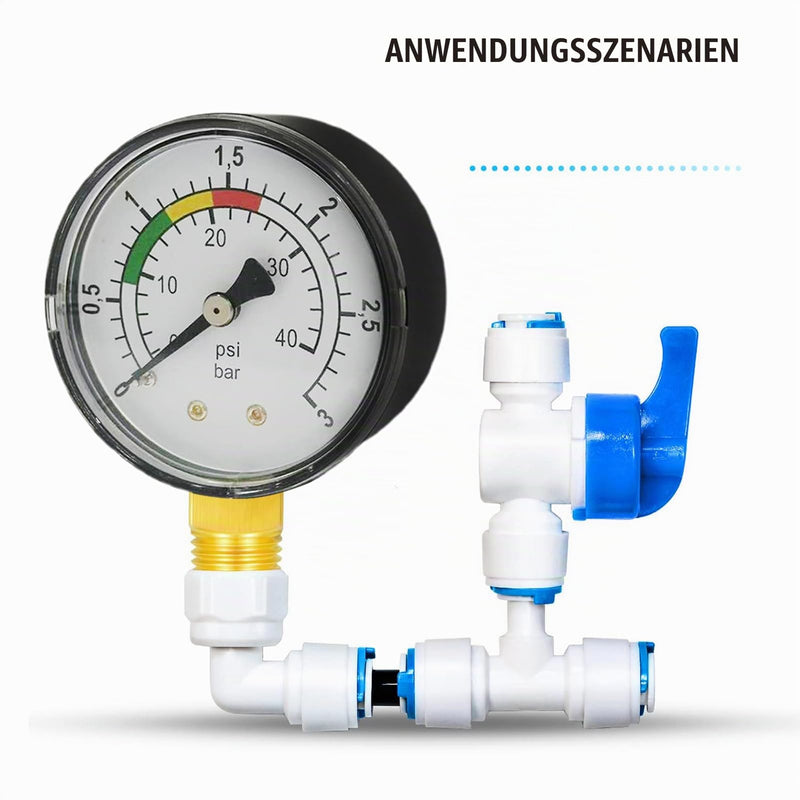 Water Pressure Gauge, 1/4 Inch Pool Pressure Gauge, Precision Double Scale, Robust Brass Stainless Steel Housing, Easy Installation, Durable, Versatile, for Pool, Fish Ponds and Aquariums