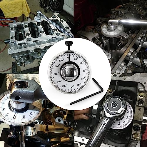 Car Rotary Protractor, Protractor with 0-360° Scale, Torsion Wrench 1/2 Inch with Adjustable Arm for Cylinder Head Screws Nuts